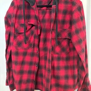 Original Use Red and Black Plaid Casual Button Down Shirt